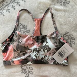 Fabletics Floral Sports Bra - Pink, Black, and White